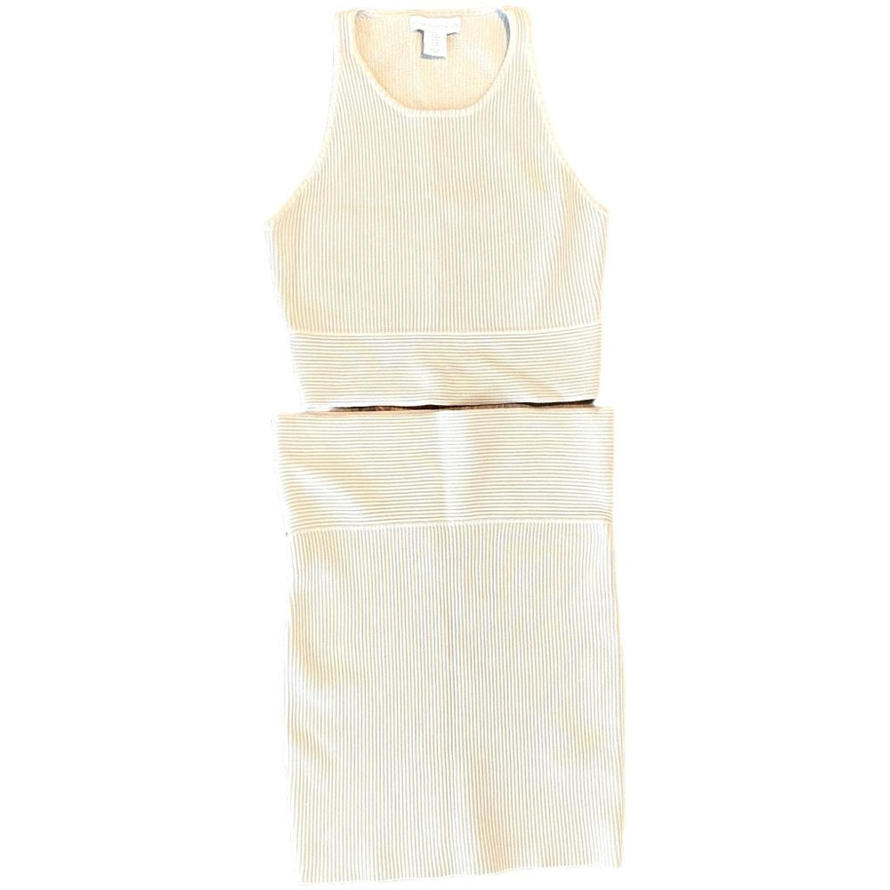 Revolve House of Harlow 1960 Cream Two-Piece Top and Skirt Contour Ribbed Knit M